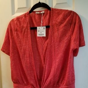 Zara coral red rust wrap top NWT New